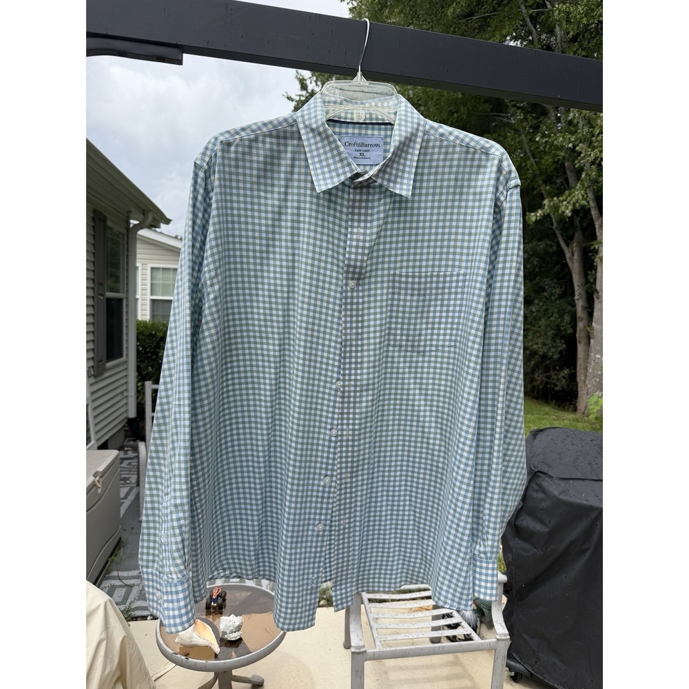 Croft & Barrow Mens XL Long Sleeve Shirt Blue Green Check Easy Care Cotton. 5292